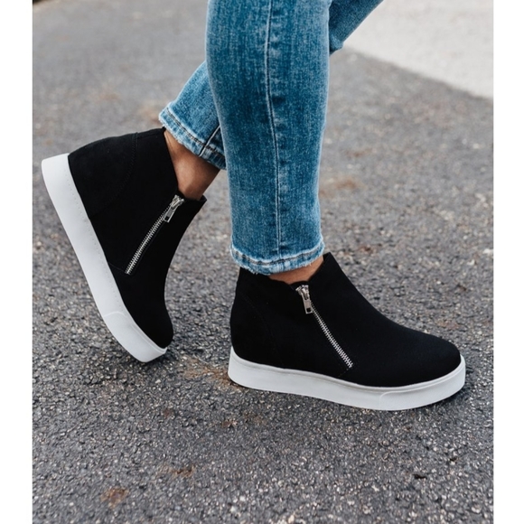 Black Micro suede  hidden wedge sneaker - Picture 6 of 10